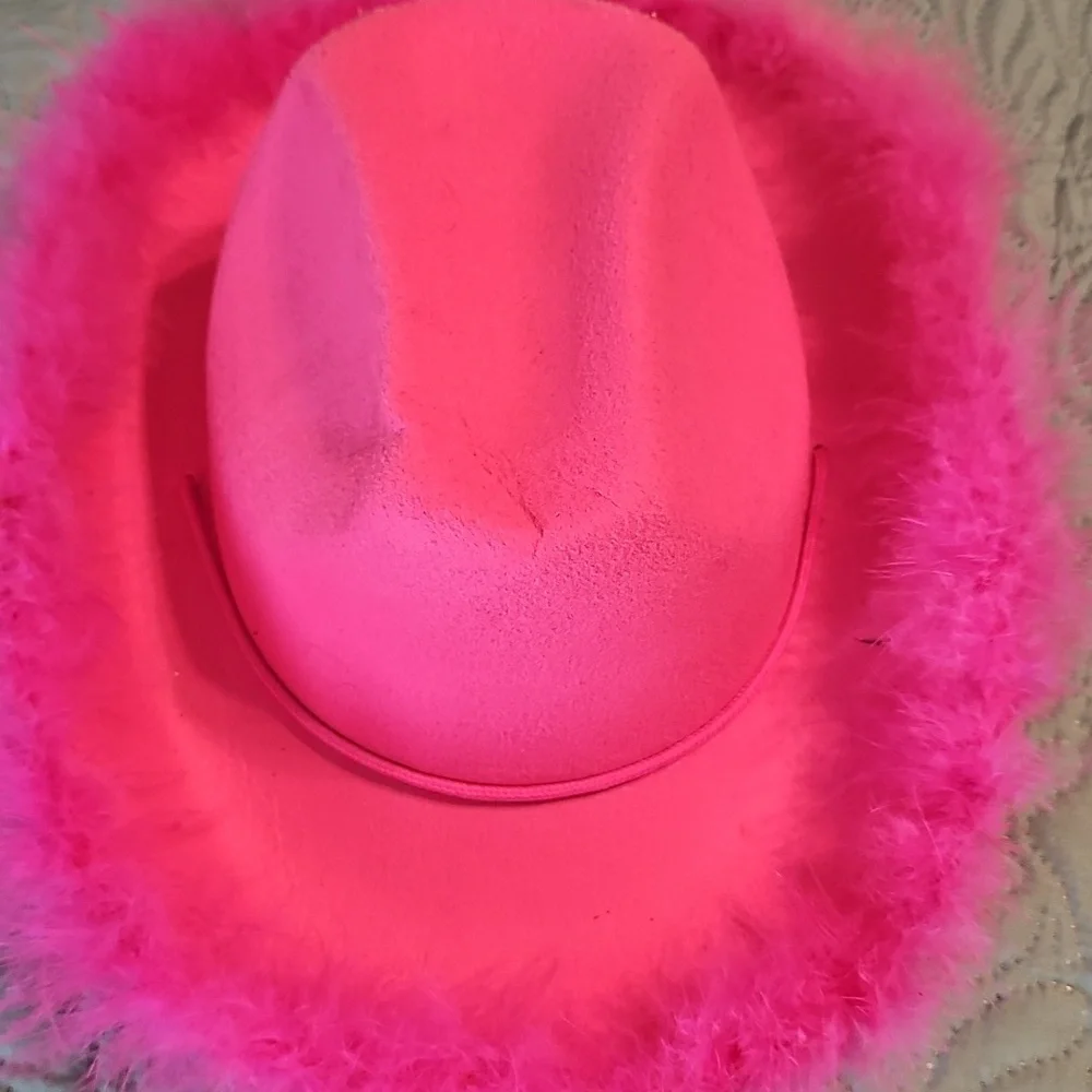 Vibrant Pink Women's  Feathered Cowboy Hat